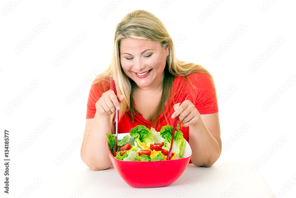 Happy young woman with healthy bowl of salad. Happy young woman with healthy bowl of salad.