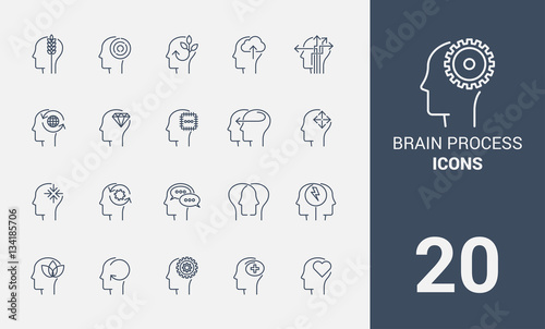 brain process line icons set