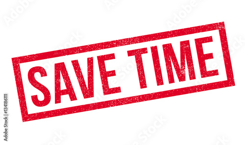 Save Time rubber stamp. Grunge design with dust scratches. Effects can be easily removed for a clean, crisp look. Color is easily changed.