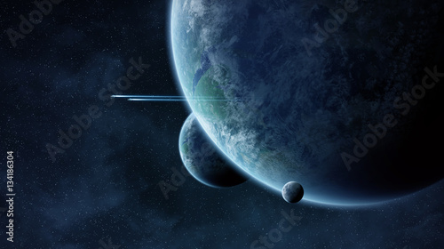 Fototapeta Naklejka Na Ścianę i Meble -  Distant planet system in space 3D rendering