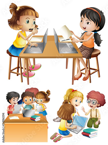 Students working on computer
