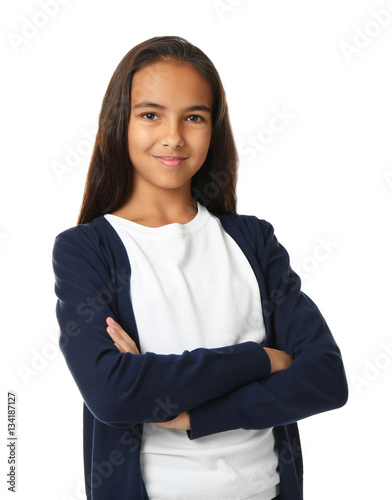 Cute girl on white background