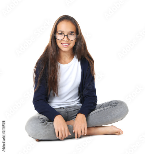 Cute girl with glasses on w...