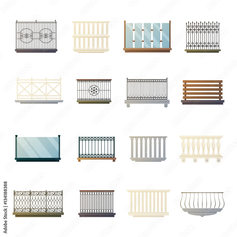 Balcony Railings Design Flat Icons Collection Balcony Railings Design Flat Icons Collection