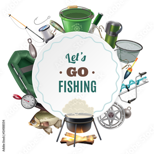 Freshwater Fishing Sport Round Frame Composition 