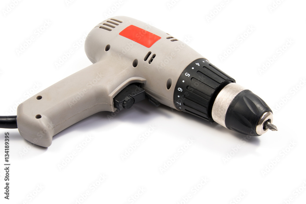 ELEKTRICHESKA DRILL AND DRILL BIT ISOLATED ON WHITE BACKGROUND ELEKTRICHESKA DRILL AND DRILL BIT ISOLATED ON WHITE BACKGROUND