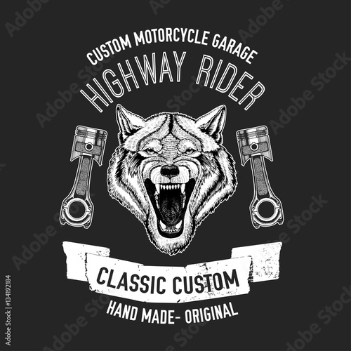 Wild wolf Vector image for motorcycle t-shirt, tattoo, motorcycle club, motorcycle logo photo