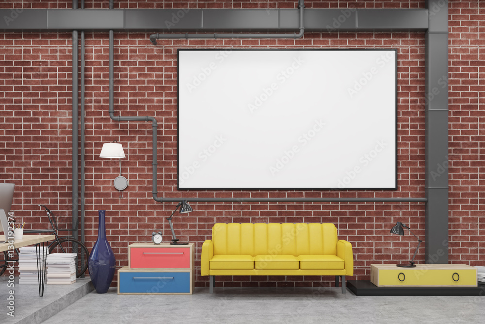 Naklejka premium Sitting room with sofa and whiteboard