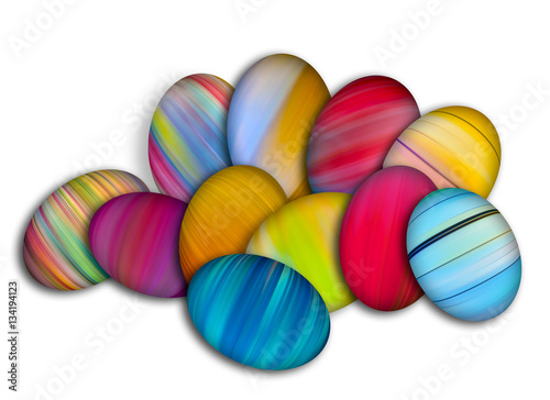 Colorful painted Easter eggs on a pile, isolated on white, resur photo