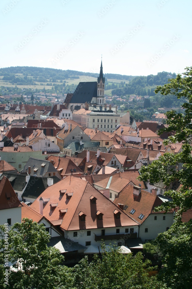 View from the castle to Old Town Cesky Krumlov, South Bohemia, Czech Republic, UNESCO World Heritage Site