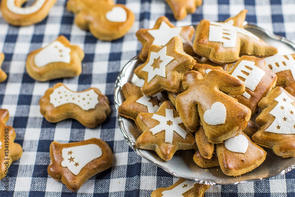 Christmas gingerbread shaped angel with heart with other gingerb Christmas gingerbread shaped angel with heart with other gingerb