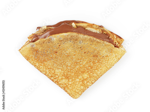 Fotografía fresh homemade blinis with chocolate cream top view isolated on white background