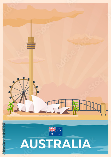 Travel poster to Australia. Vector flat illustration.