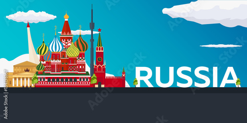 Travel banner to Russia. Vector flat illustration.