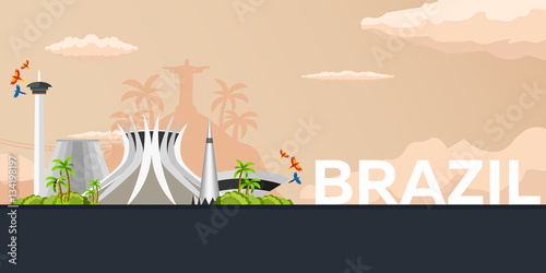 Travel banner to Brazil. Vector flat illustration.