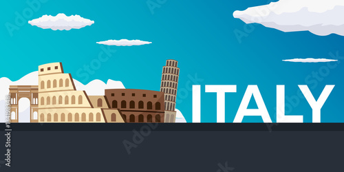 Travel banner to Italy. Vector flat illustration.