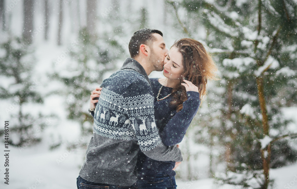 winter snow couple love story kissing winter snow couple love story kissing
