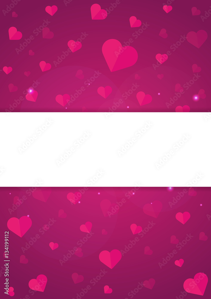 Poster Happy Valentines Day. Background with hearts. Vector flat illustration.