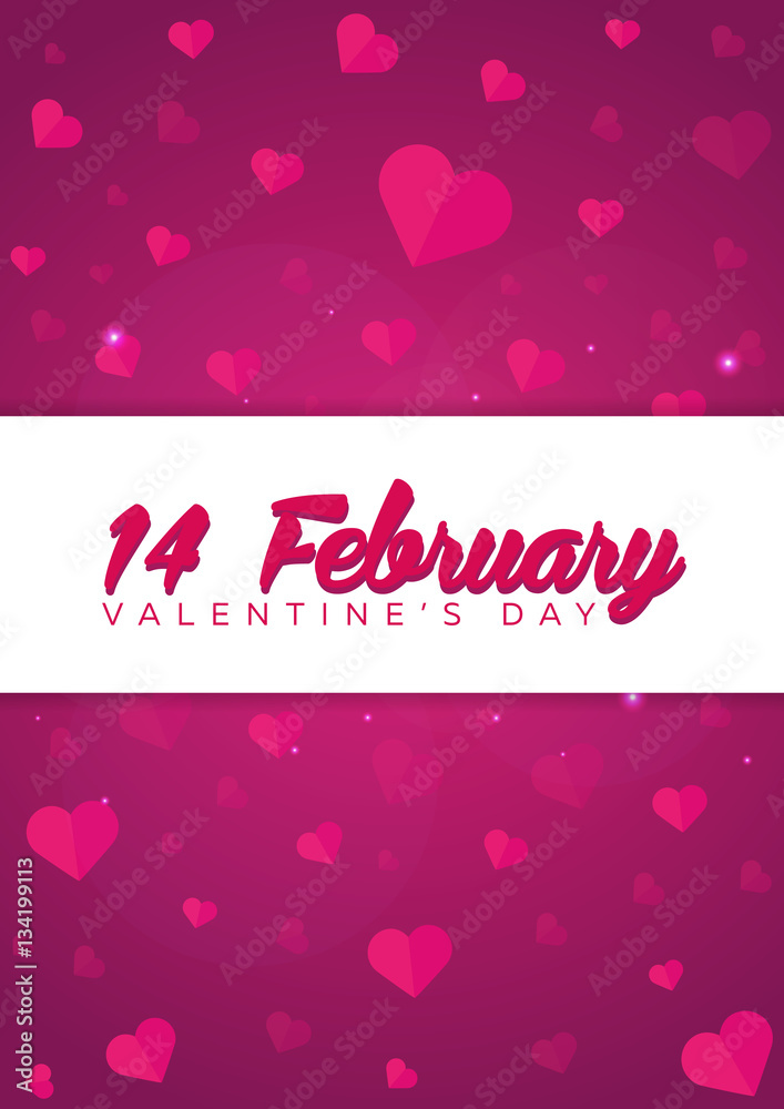 Poster Happy Valentines Day. Background with hearts. Vector flat illustration.