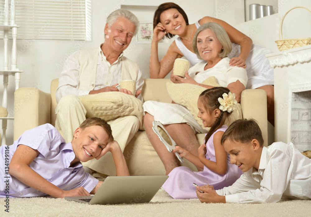 big family posing in home interior big family posing in home interior