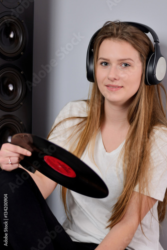 Portrait of a woman listening to music.