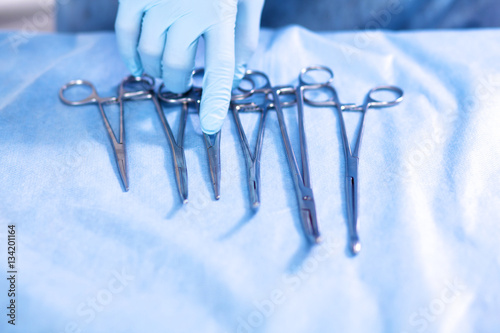 surgical Instruments on green or blue background