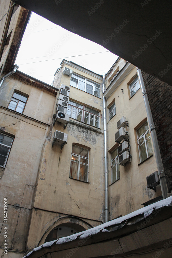 Air conditioning on the walls of old houses.