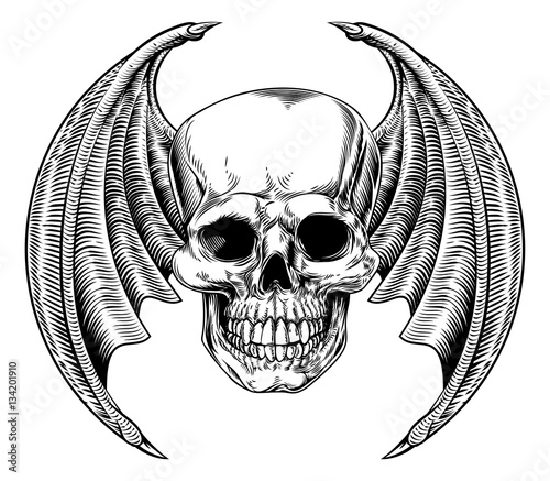 Winged Skull Etching Style