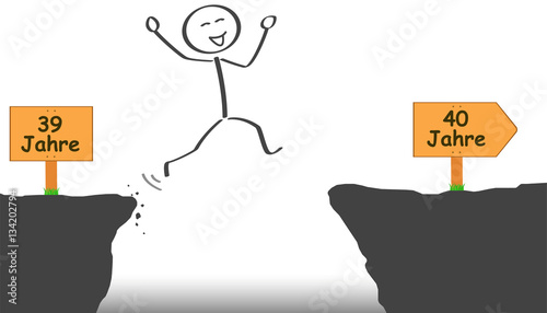 Strichmännchen springt von 39 Jahre zu 40 Jahren für Geburtstag, Jubiläum oder anderen Feierlichkeiten