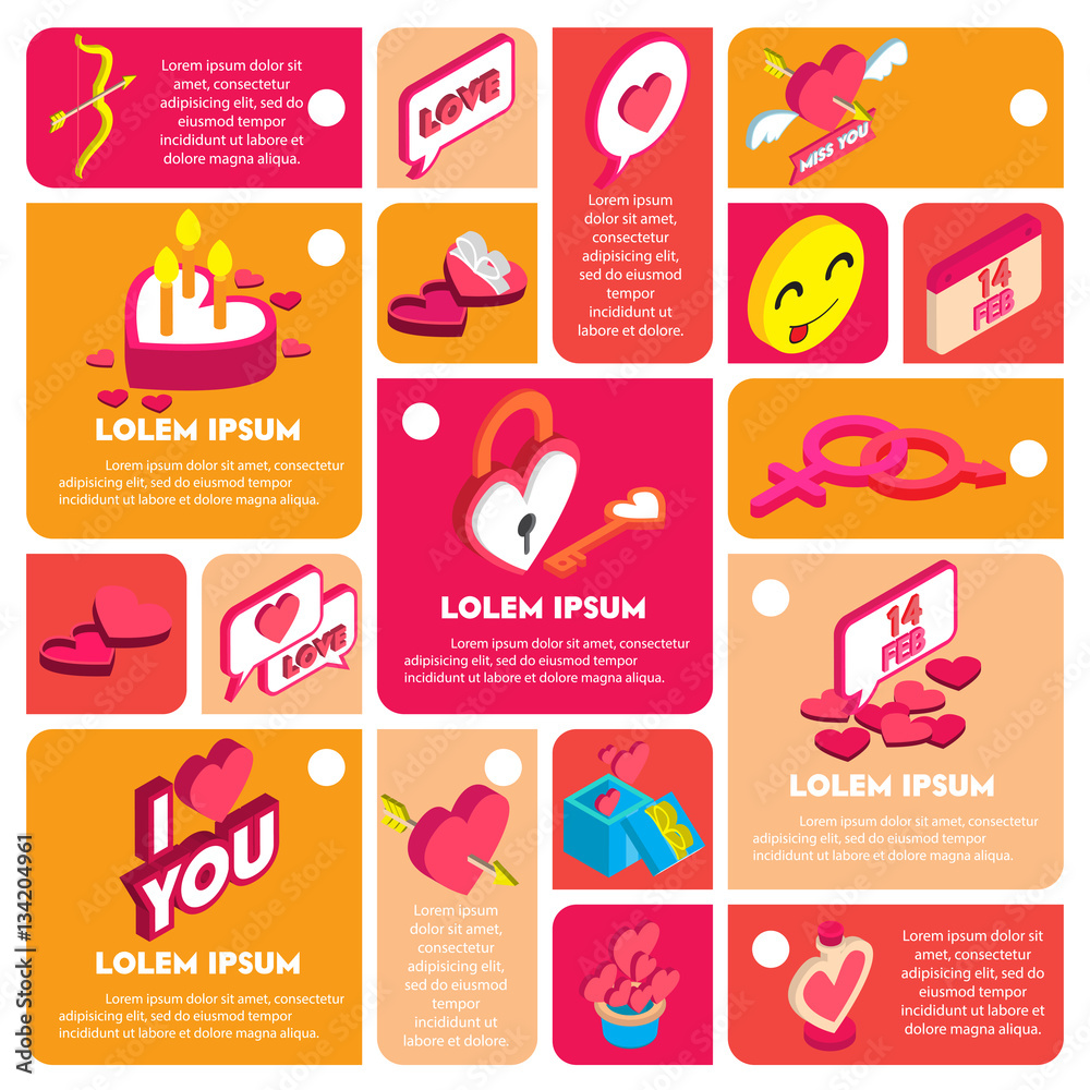 illustration of info graphic valentine icon concept in isometric 3d graphic