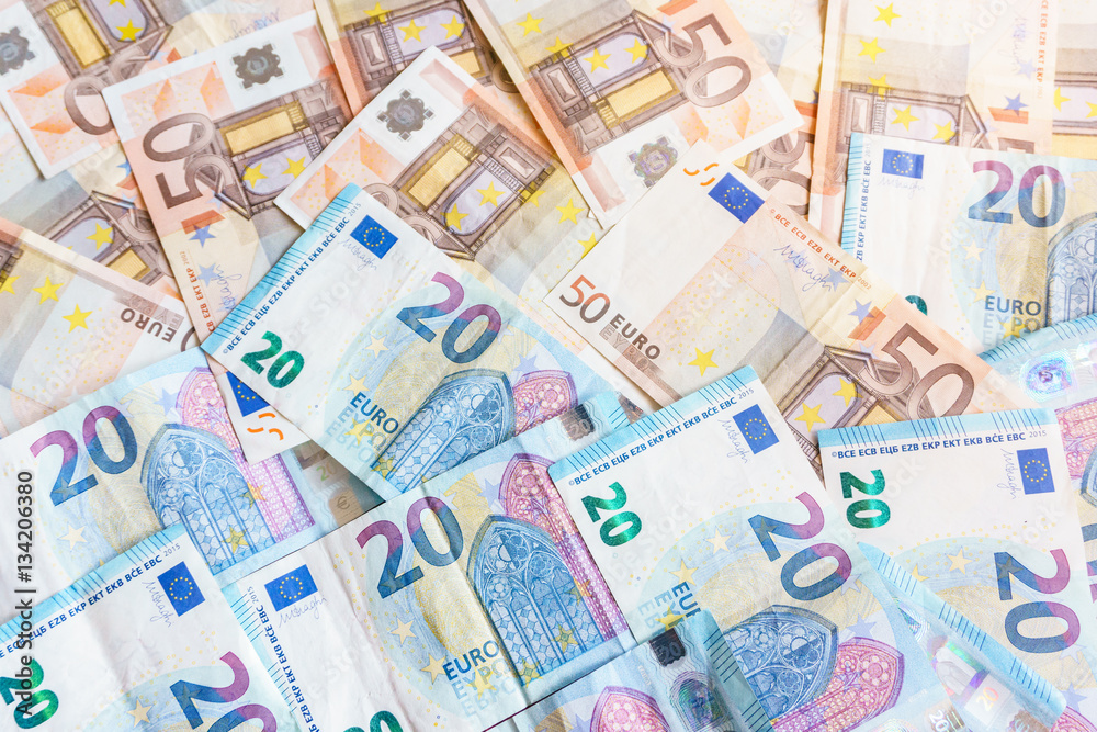 Euro banknotes pile, closeup view Euro banknotes pile, closeup view