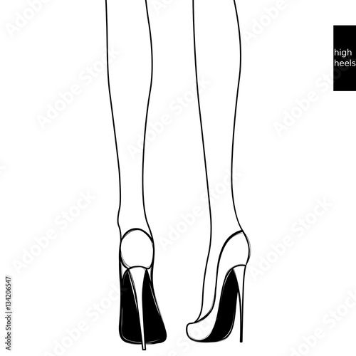 Vector girl in high heels. Fashion illustration. Female legs in shoes. Cute design. Trendy picture in vogue style.