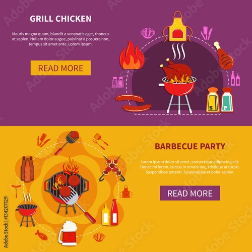 Grill Chiken On Barbecue Party Flat