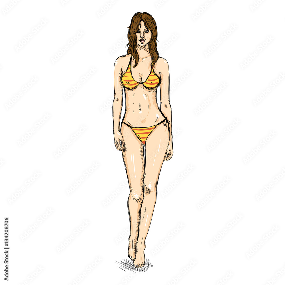 Vector Sketch Fashion Female Model in Bikini Vector Sketch Fashion Female Model in Bikini