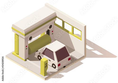 Vector isometric low poly car wash icon