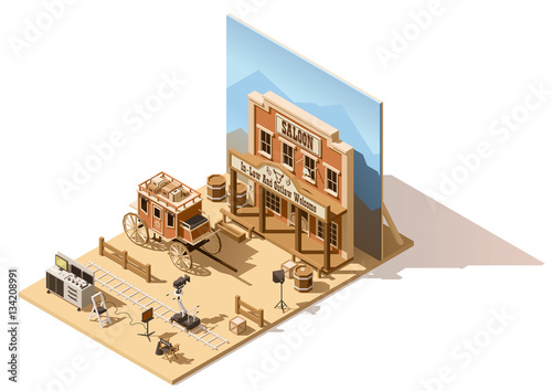 Vector isometric low poly movie set