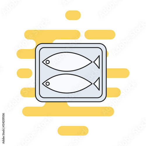 Canned fish color thin line icon. Cloud background