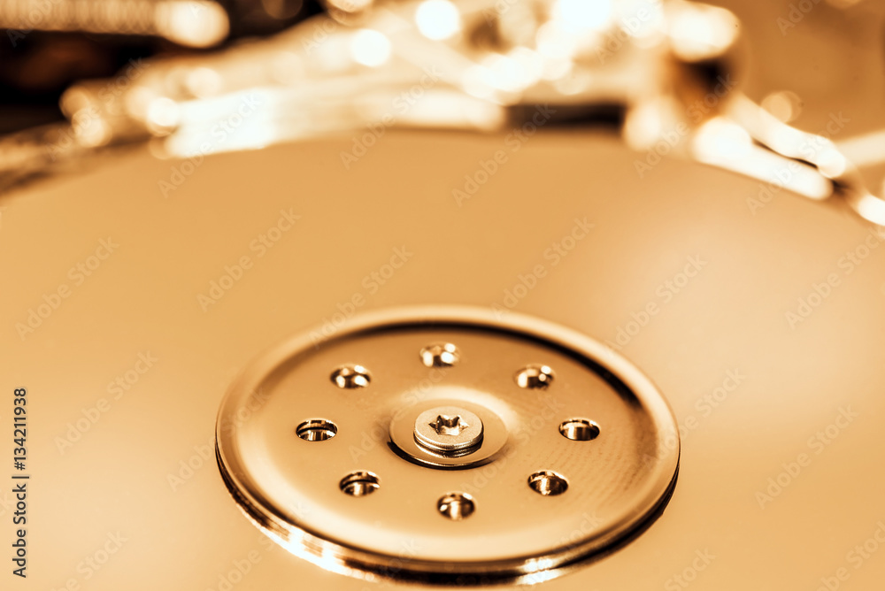 Macro shot of open hard disc drive Macro shot of open hard disc drive