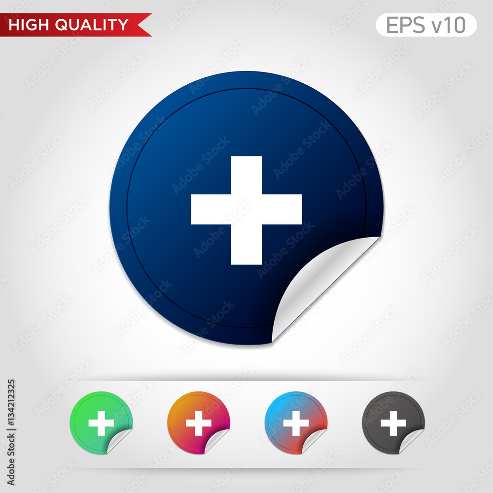 Fototapeta premium Colored icon or button of plus symbol with background