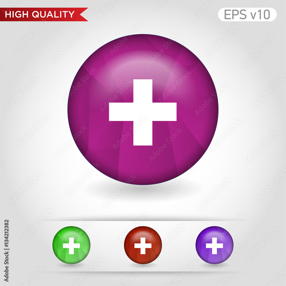 Obraz premium Colored icon or button of plus symbol with background