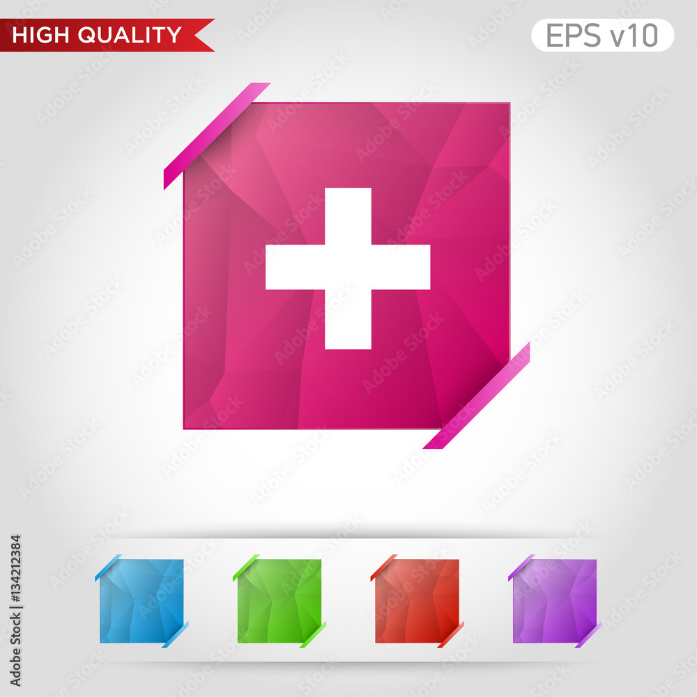 Obraz premium Colored icon or button of plus symbol with background