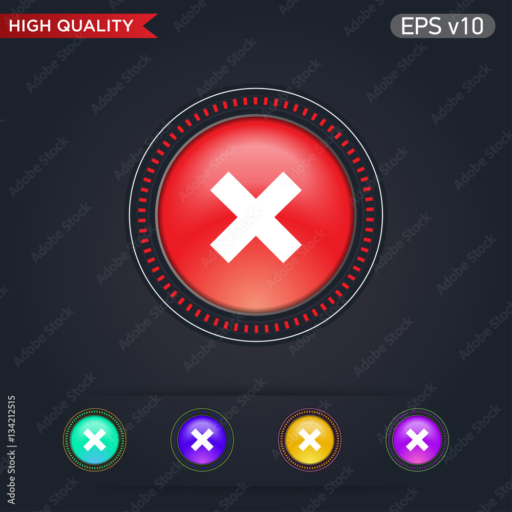 Fototapeta premium Colored icon or button of delete or cross symbol with background