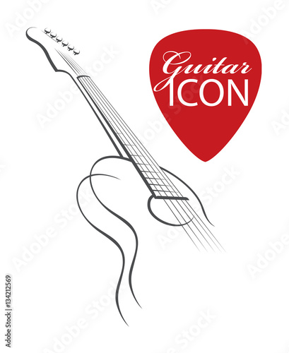 monochrome abstract image of guitar with red pick