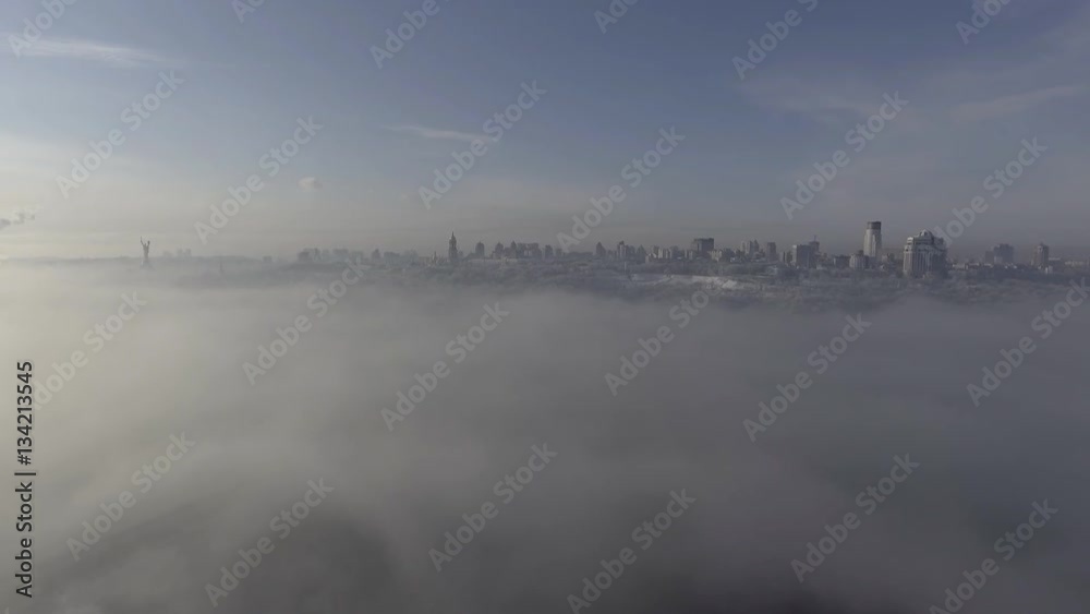 The right bank of Kiev, heavy fog. Aeria 4k video The right bank of Kiev, heavy fog. Aeria 4k video
