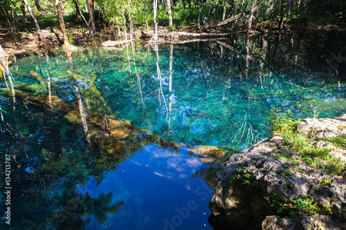 Fototapeta Naklejka Na Ścianę i Meble -  Still lake in tropical forest, natural landscape