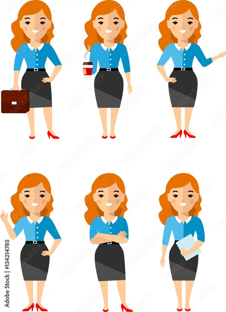 Concept of business woman in different positions . Concept of business woman in different positions .