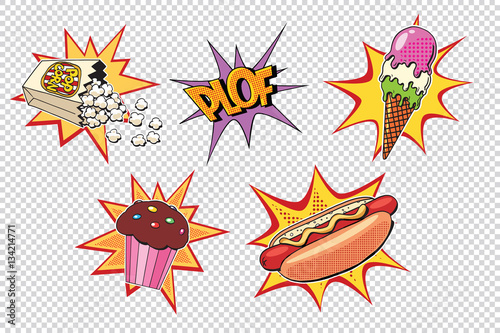 Set fast food and sweets, pop art style