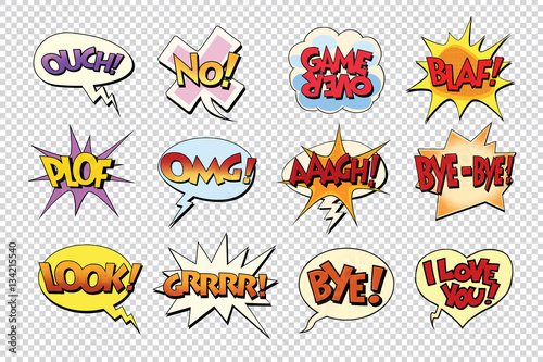 set comic book bubble stickers