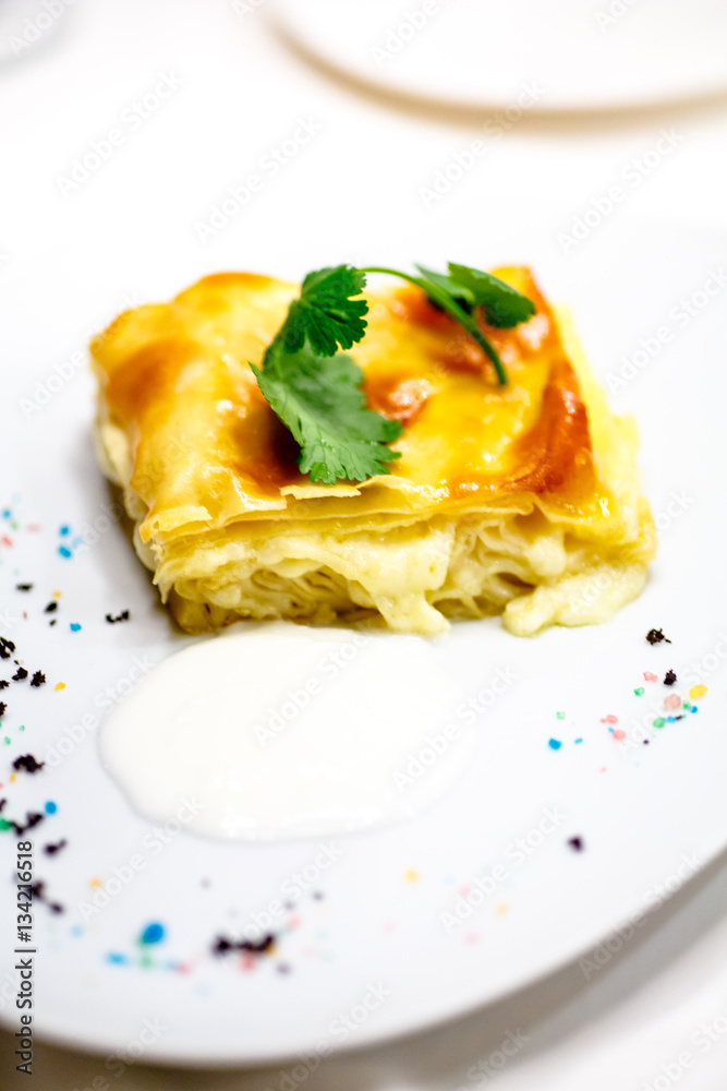 Cake of puff pastry with cheese. Cake of puff pastry with cheese.