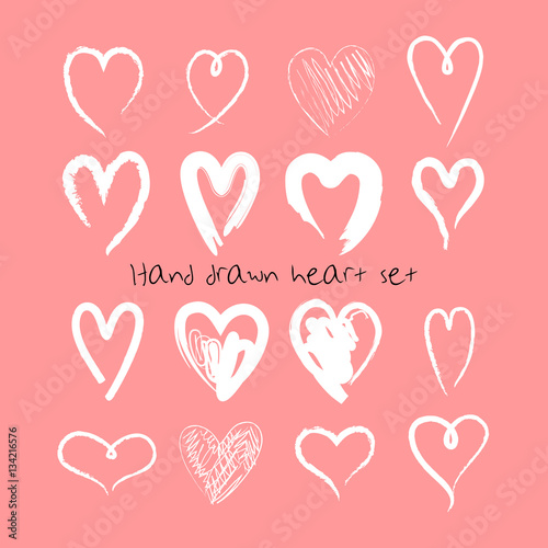 Hand drawn hearts set. Valentine's Day vector illustration. Template for greeting cards, logo element.